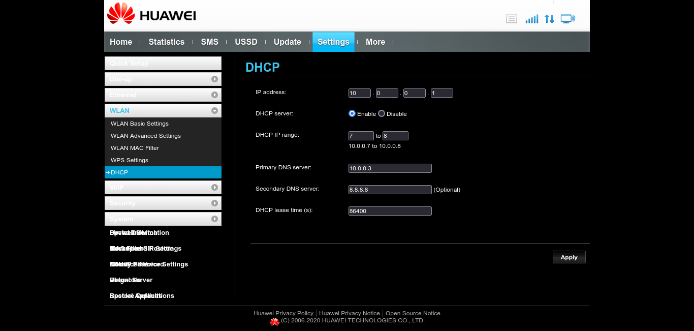 DNS and fallback DNS text fields